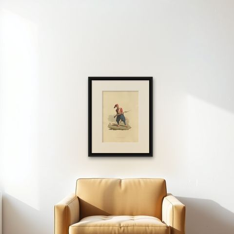 Antique Print of Turkish Soldier, Hand-Colored Aquatint, 1818, Folio, shown framed on a wall