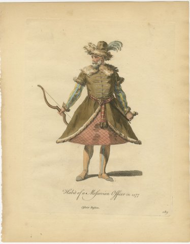 Habit of a Moscovian Officer in 1577 with Bow, Jefferys Costume Plate, 1757, view 2