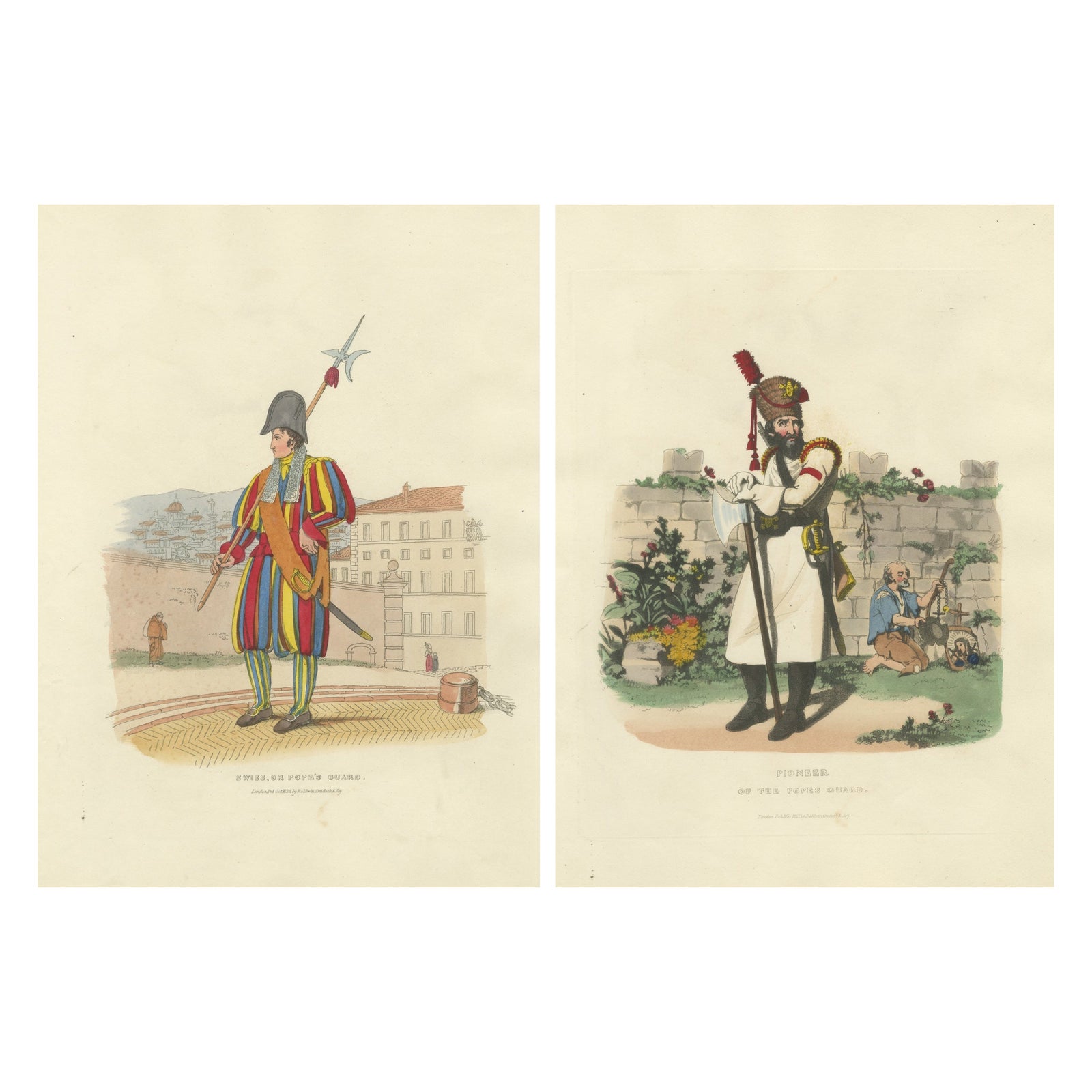 Papal Swiss Guard & Pioneer, Vatican Military Costumes, Polidori c.1820