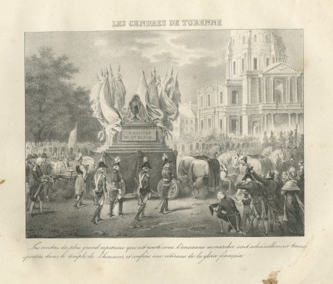 The Ashes of Turenne Borne to the Invalides, Antique Madou Lithograph, 1827