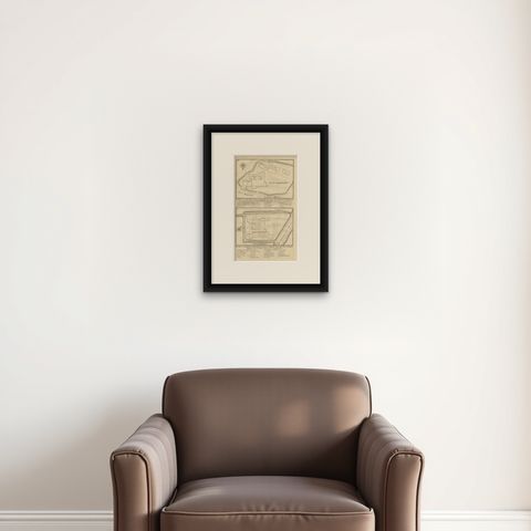 Antique Print of Fortresses in Java by Valentijn, 1726, shown framed on a wall