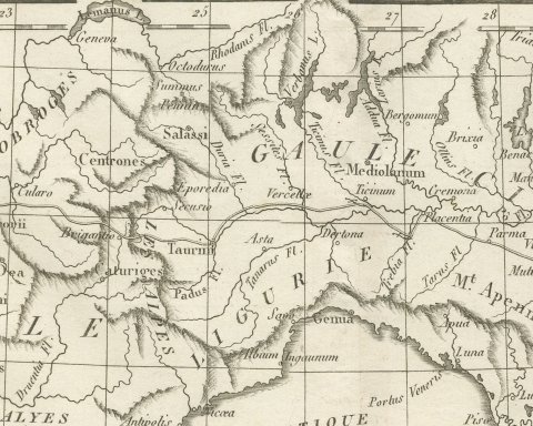 Hannibal's March into Italy, d'Anville Map for Rollin's Roman History, 1818, close-up 2