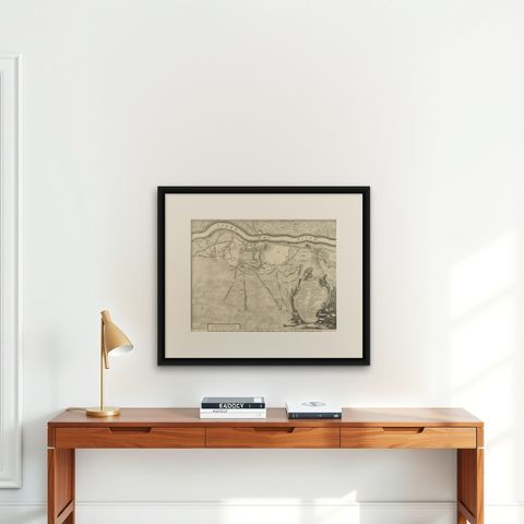 Antique Plan of the Fortifications of Lleida, Spain, shown framed on a wall