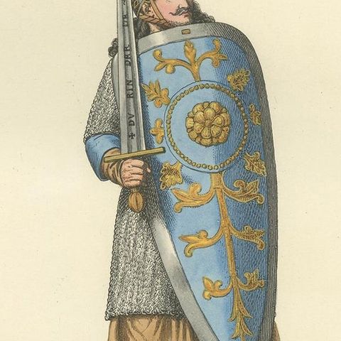 Antique Print of Roland, a Frankish Military Leader, by Bonnard, 1860, close-up 2