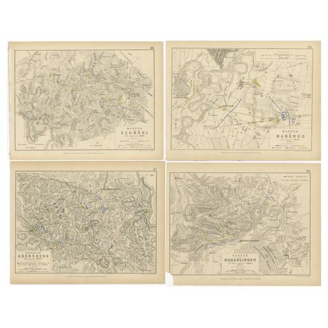 Four Antique Battle Plans of Echmühl, Hohenlinden, Abensberg and Marengo, 1852