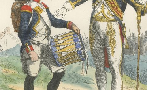 Napoleon I Imperial Guard Grenadier Drum Major and Line Infantry Drummer c1843, close-up 2