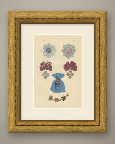 Orders of Russia, Saint Andrew and Saint Catherine Insignia, Plate LXIV, 1844, shown framed