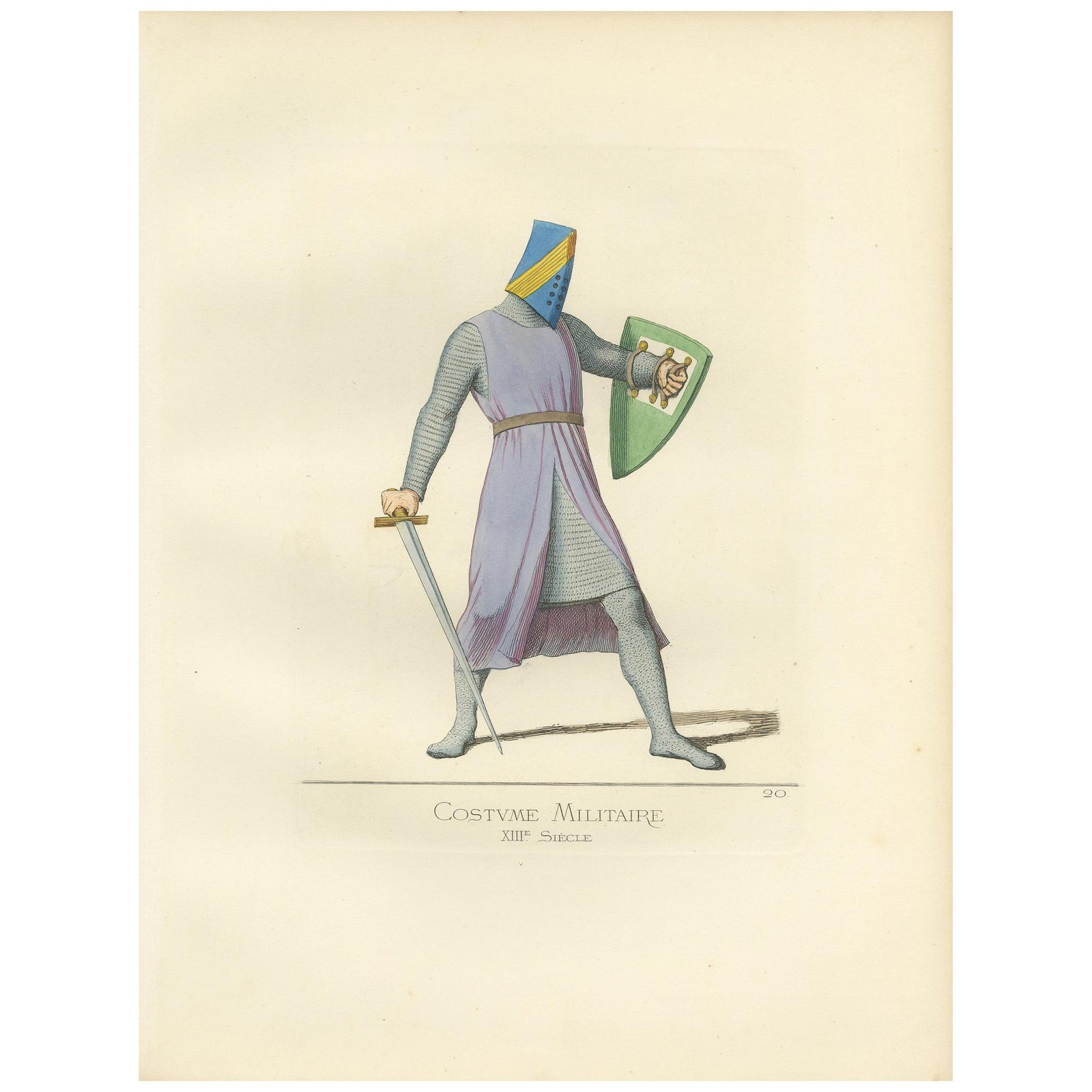 Antique Print of a Military Costume by Bonnard, 1860