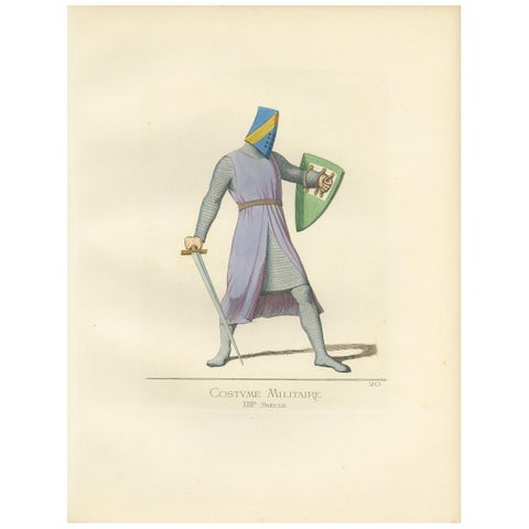 Antique Print of a Military Costume by Bonnard, 1860