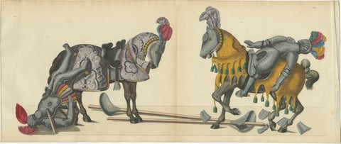 19th-Century Hand-Coloured Lithograph of Fallen Knights and Horses Post-Joust, view 2