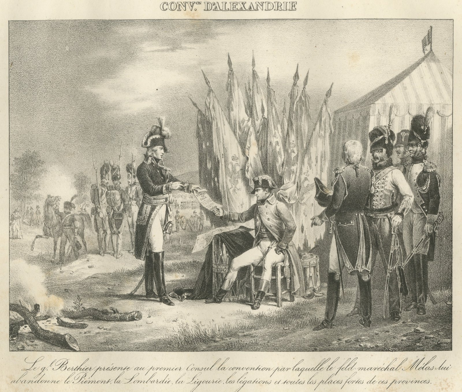 Convention of Alessandria, Melas Yields, Antique Madou Lithograph, 1827