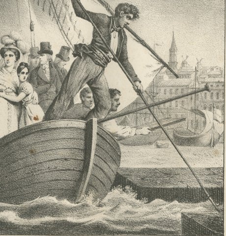 Arrival in France, the Bonapartes Flee Ajaccio, Antique Madou Lithograph, 1827, close-up 2