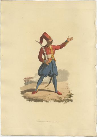 Hand-Colored Aquatint of European Infantry Officer, 1818, view 2