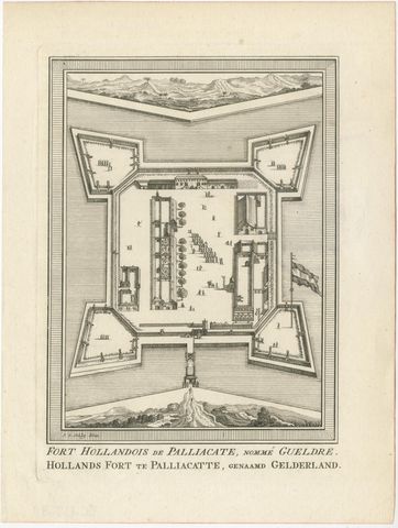 Antique Print of Fort Geldria or Fort Geldaria, located in Pulicat, Tamil Nadu, view 2