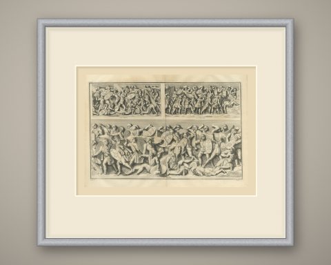 Roman Assault on Walls with Ladders, Trajan's Column, Montfaucon, 1722, shown framed