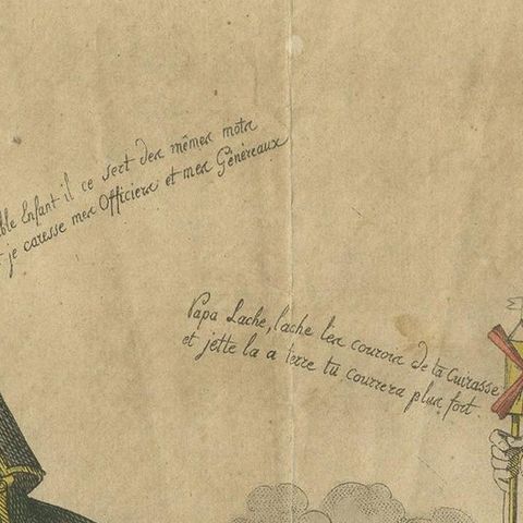 Antique Satirical Print of Napoleon Fleeing from the Battlefield '1815', close-up 1