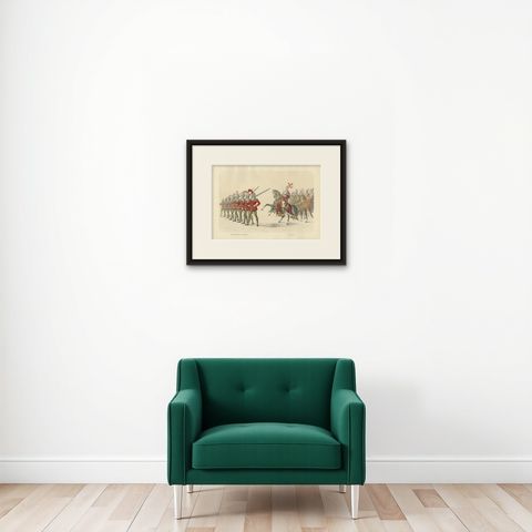 Bernese Elite, The Flamberge Guards and Grand Cavalcade, 1855, shown framed on a wall