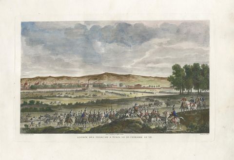 Entry of French Troops into Turin 1798, Napoleonic Era Engraving, 1808, close-up 1