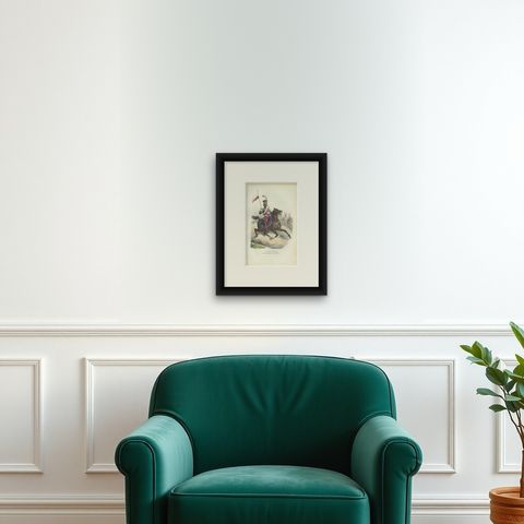 Chevau-Léger Lancer, Imperial Guard, Napoleonic Cavalry Print, 1843, shown framed on a wall