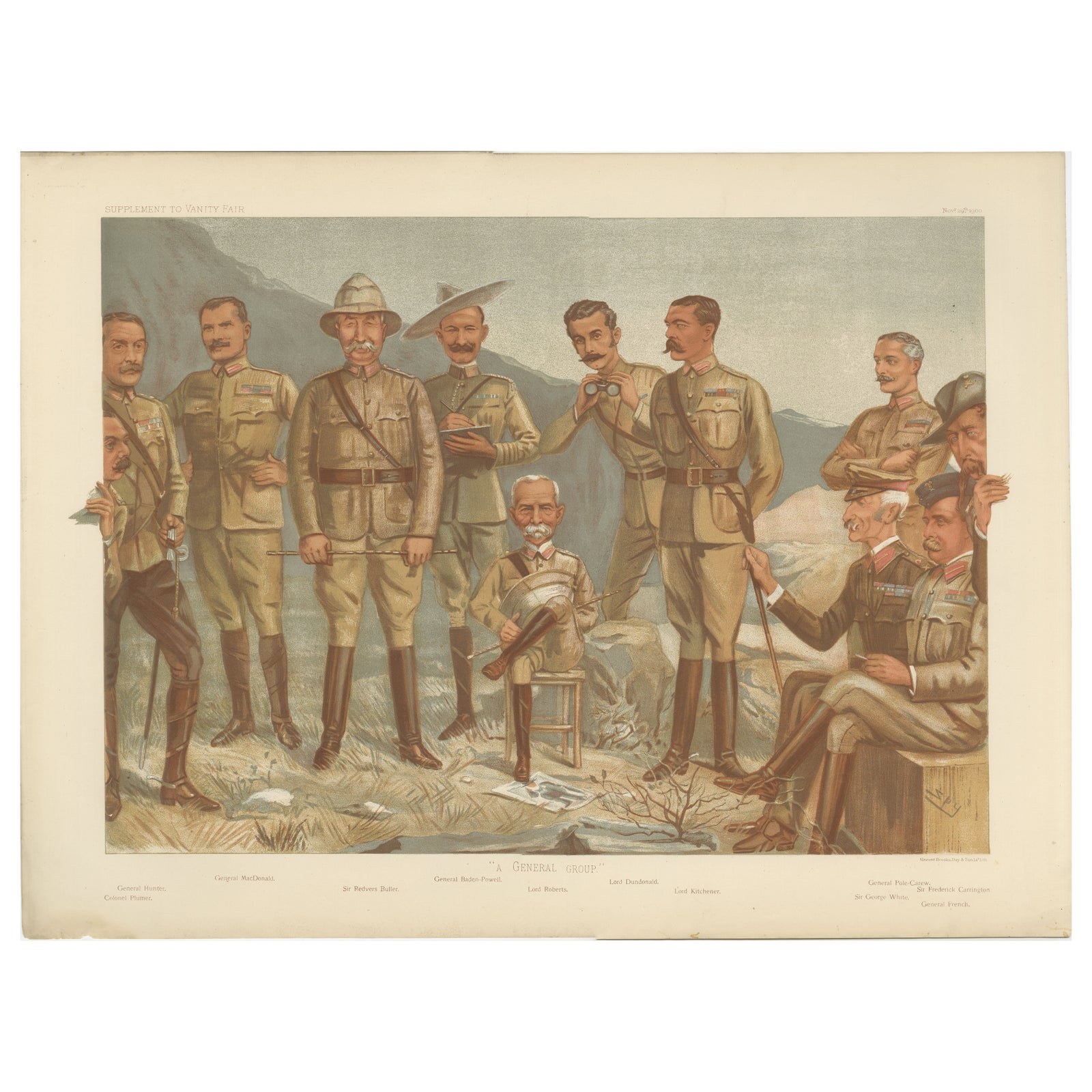 Vanity Fair Military Chromolithograph, Lord Roberts & Generals, Boer War, 1900