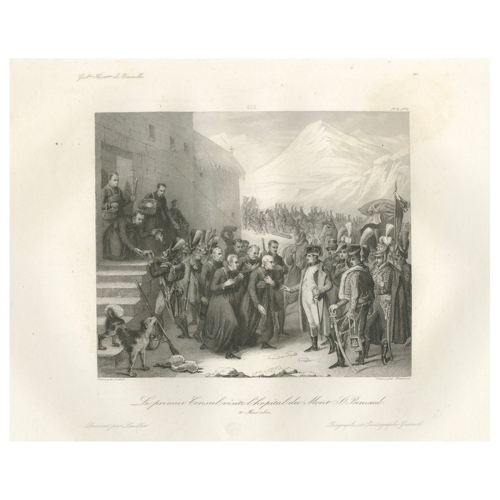 Napoleon Crossing the Great St Bernard Pass, Alpine Campaign Engraving c.1840