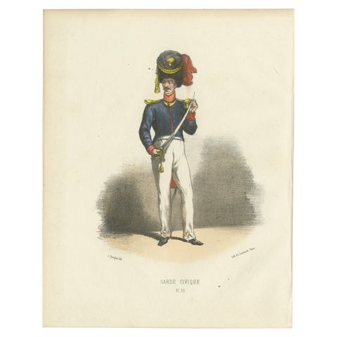 Civic Pride in Uniform: Handcolored Print of a Garde Civique Officer, 1862