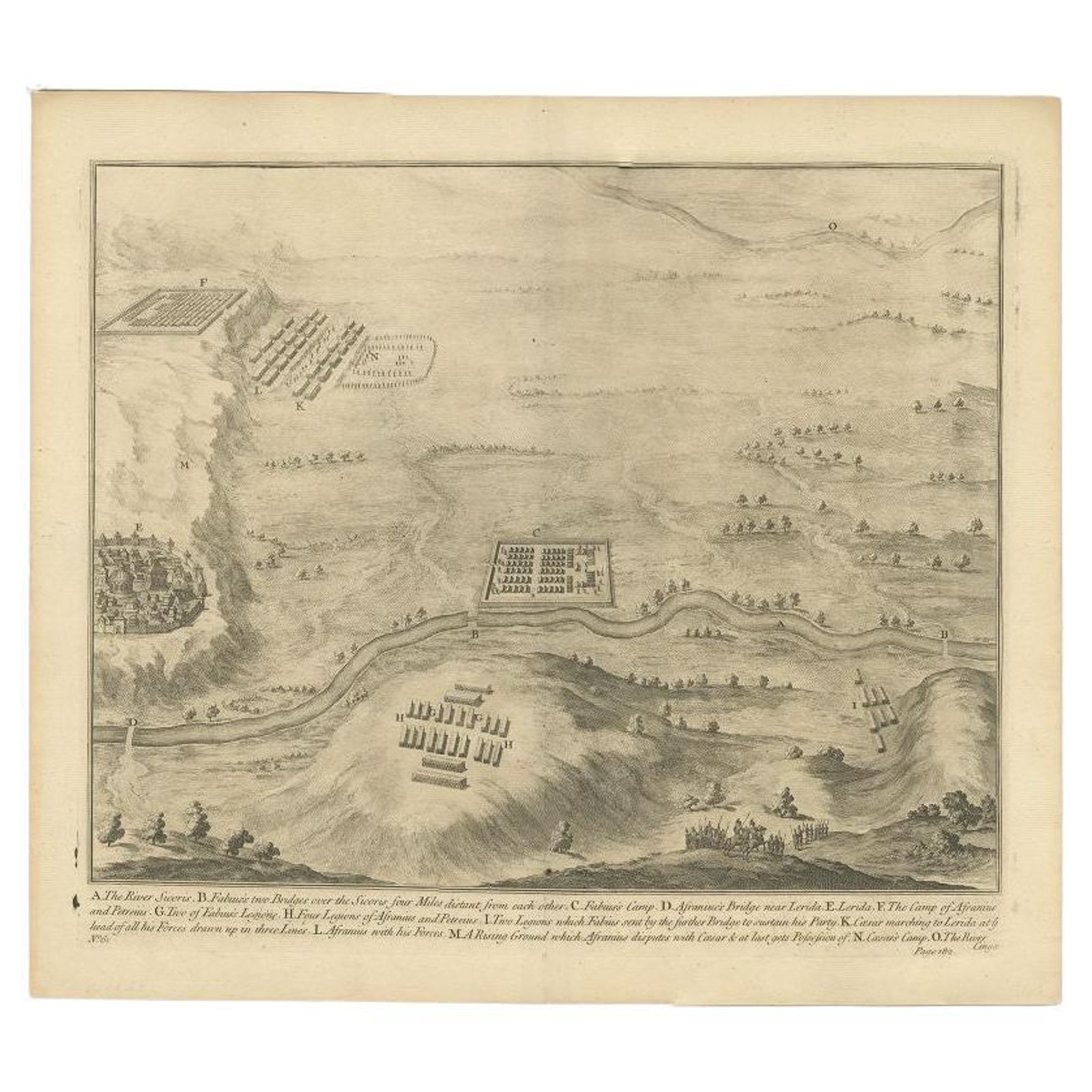 Antique Print of the Battle of Romans near the Sicoris or Segre in France, 1753