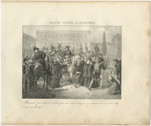Bologna, the Foreign Monks Expelled, Antique Madou Lithograph, 1827, view 2