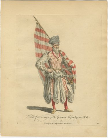 Ensign of the German Infantry with Red and White Flag, Costume of 1588, 1757, view 2