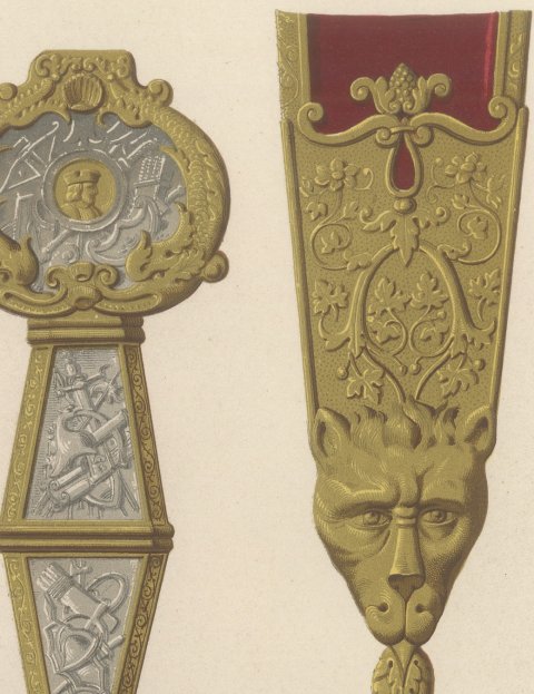 Sword of Honor given to Francis the First, 1526, Antique Print, 1851, close-up 2