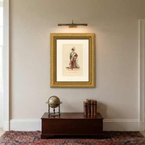 Grand Cross of Leopold of Austria, Hand Colored Wood Engraving, 1844, shown framed on a wall