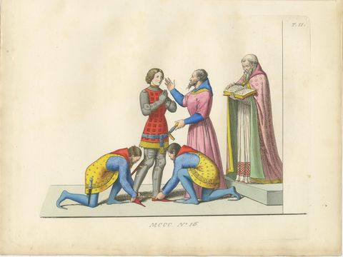Creation of a Knight Ceremony, 14th Century, Hand-Colored, ca.1860, view 2