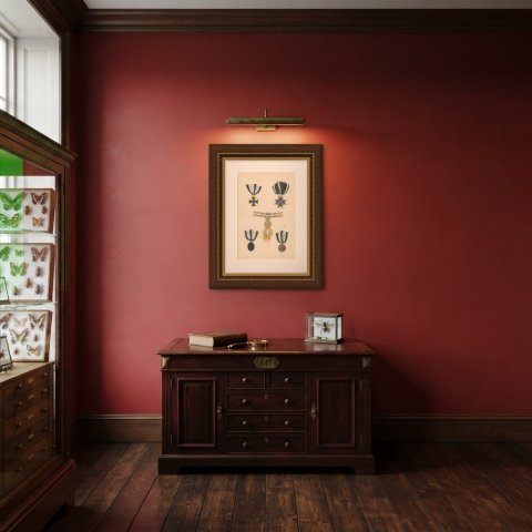 Orders of Prussia, Pour le Mérite Cross and 1813 1814 Medals, Plate LXII, 1844, shown framed in a room