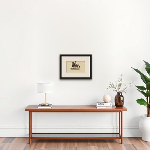 Antique Print of a Japanese General, 1843, shown framed on a wall
