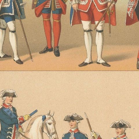 Pl. 126 Antique Print of French 18th Century Military Outfits by Racinet, close-up 2