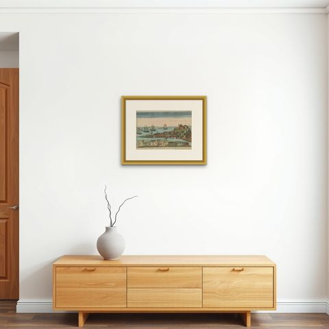 Antique Print of the Siege of Nice by Chereau, 'circa 1790', shown framed on a wall