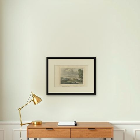 Antique Print with View of Fort Duurstede on Saparua, Indonesia, 1844, shown framed on a wall
