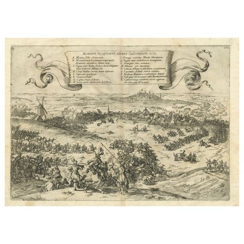 Old Engraving of The Battle of Bergen in Hainaut during the Eighty Years', 1632
