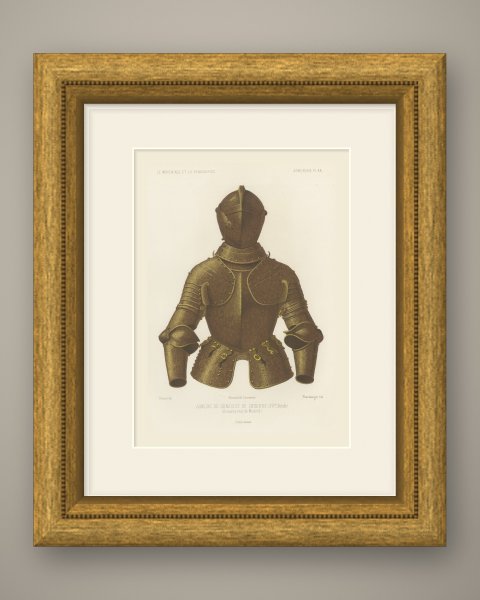 Armor of Gonzalo de Córdoba, Madrid Armory, Antique Print, 1851, shown framed