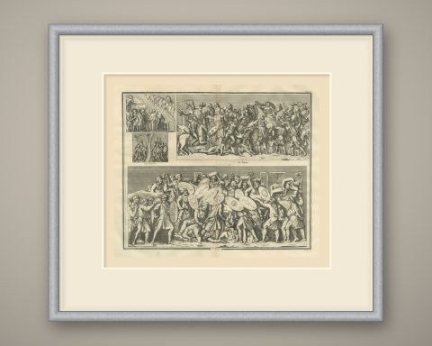 Siege Scene with Overlapping Shields at a Wall, Trajan's Column, 1722, shown framed
