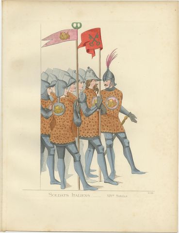 Antique Print of Italian Soldiers, 14th Century, by Bonnard, 1860, view 2