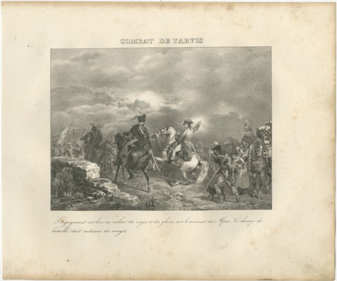 Combat of Tarvis, Battle above the Clouds, Antique Madou Lithograph, 1827, view 2