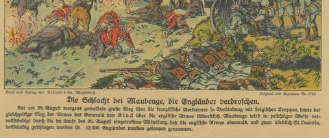 Battle of Maubeuge 1914, WWI German Illustrated War Print, Color Lithograph, close-up 2