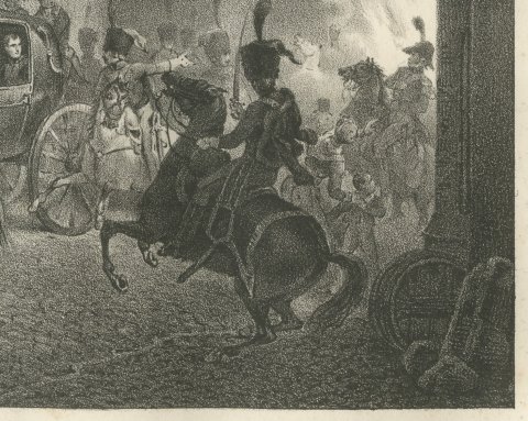 The Infernal Machine, Rue Saint Nicaise, Antique Madou Lithograph, 1827, close-up 3