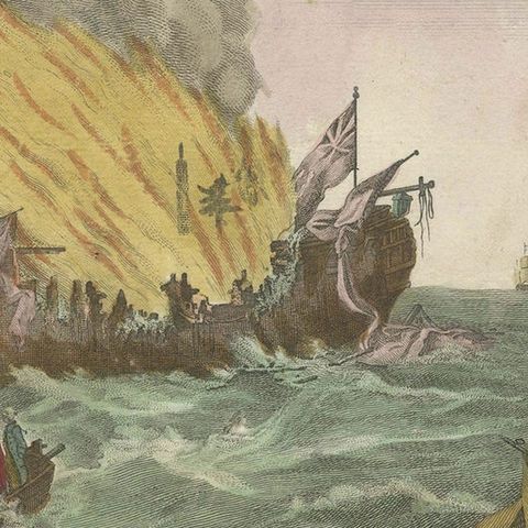 Rare Engraving of a Famous Battle Near Ushant Between the French and British, close-up 4