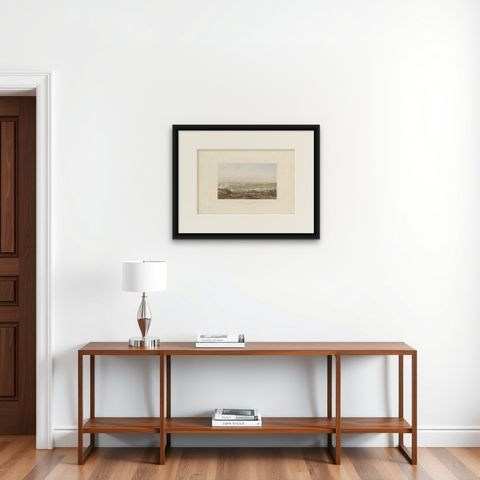 Antique Print of the Battle of Corunna, circa 1860, shown framed on a wall