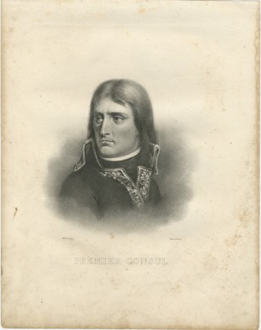 Napoleon as First Consul, Frontispiece Portrait, Antique Madou Lithograph, 1827, view 2