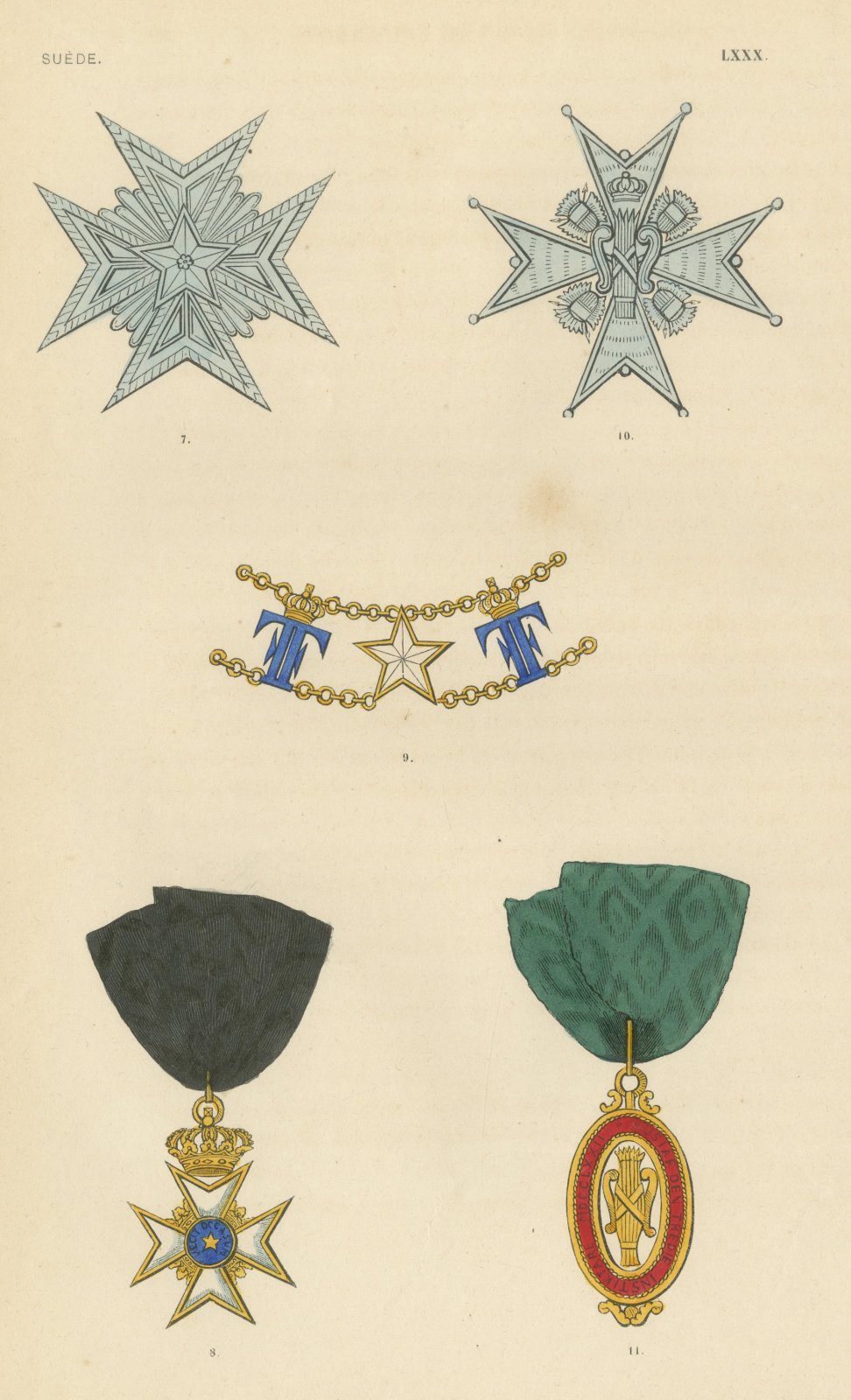 Sweden, Orders of the Polar Star and of Vasa, Plate LXXX, Wood Engraving, 1844