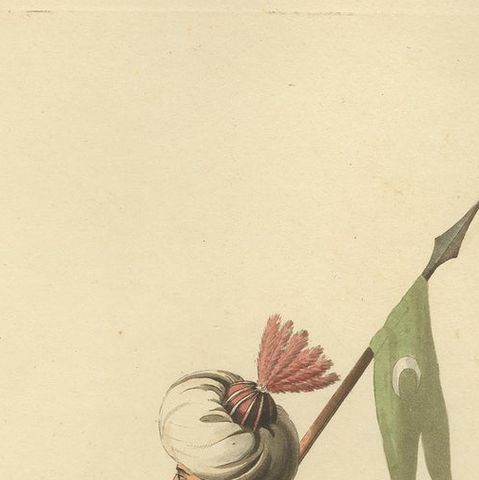 Antique Print Ensign Bearer of the Spahis, The Military Costume of Turkey, 1818, close-up 1
