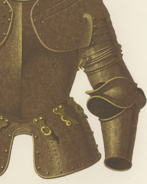 Armor of Gonzalo de Córdoba, Madrid Armory, Antique Print, 1851, close-up 3